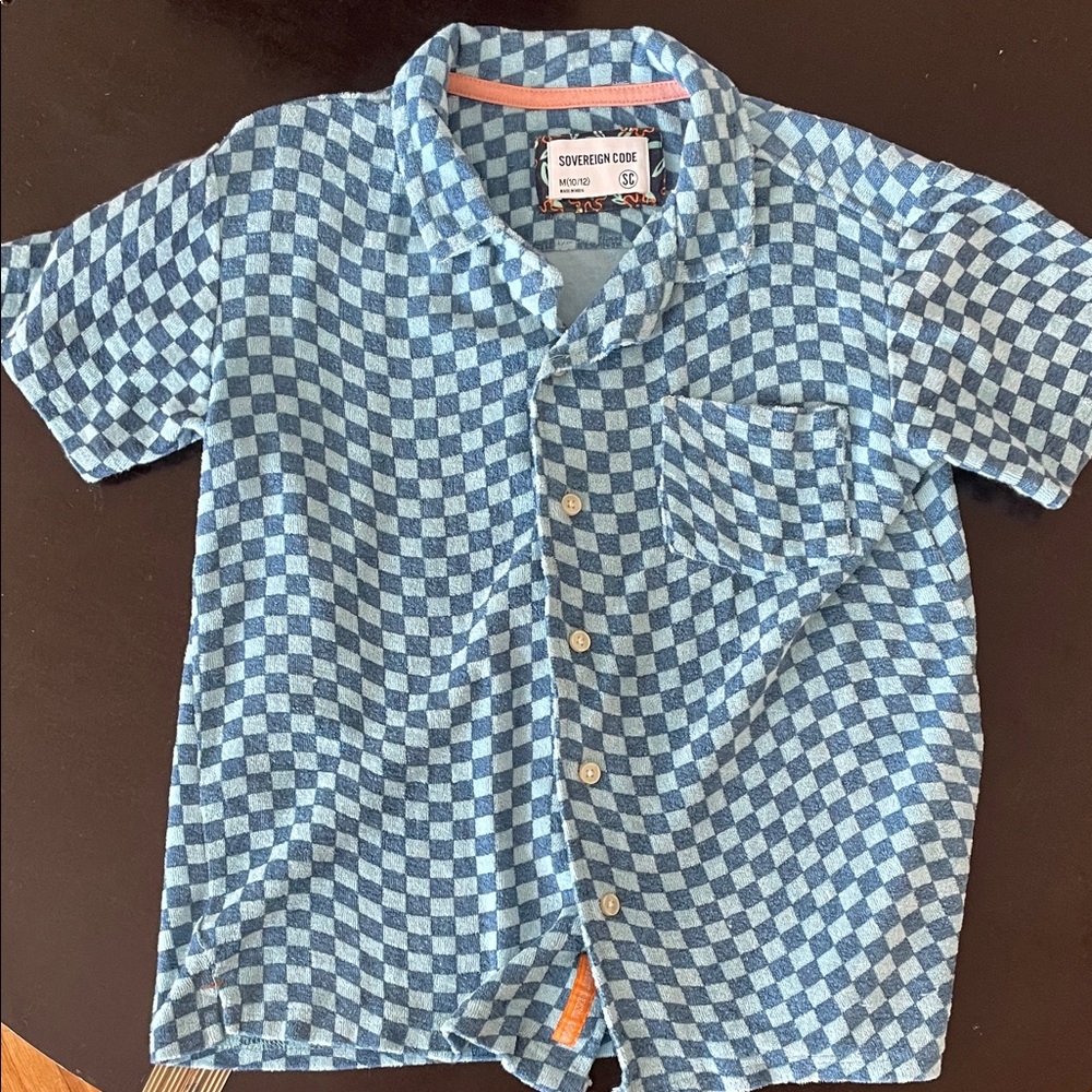 Sovereign Code Blue Checkered Short Sleeve Button-Down Shirt for Kids